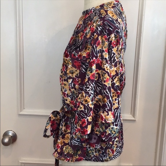 Topshop Semi Sheer Velvet Floral Bell Sleeve Top - Picture 4 of 8